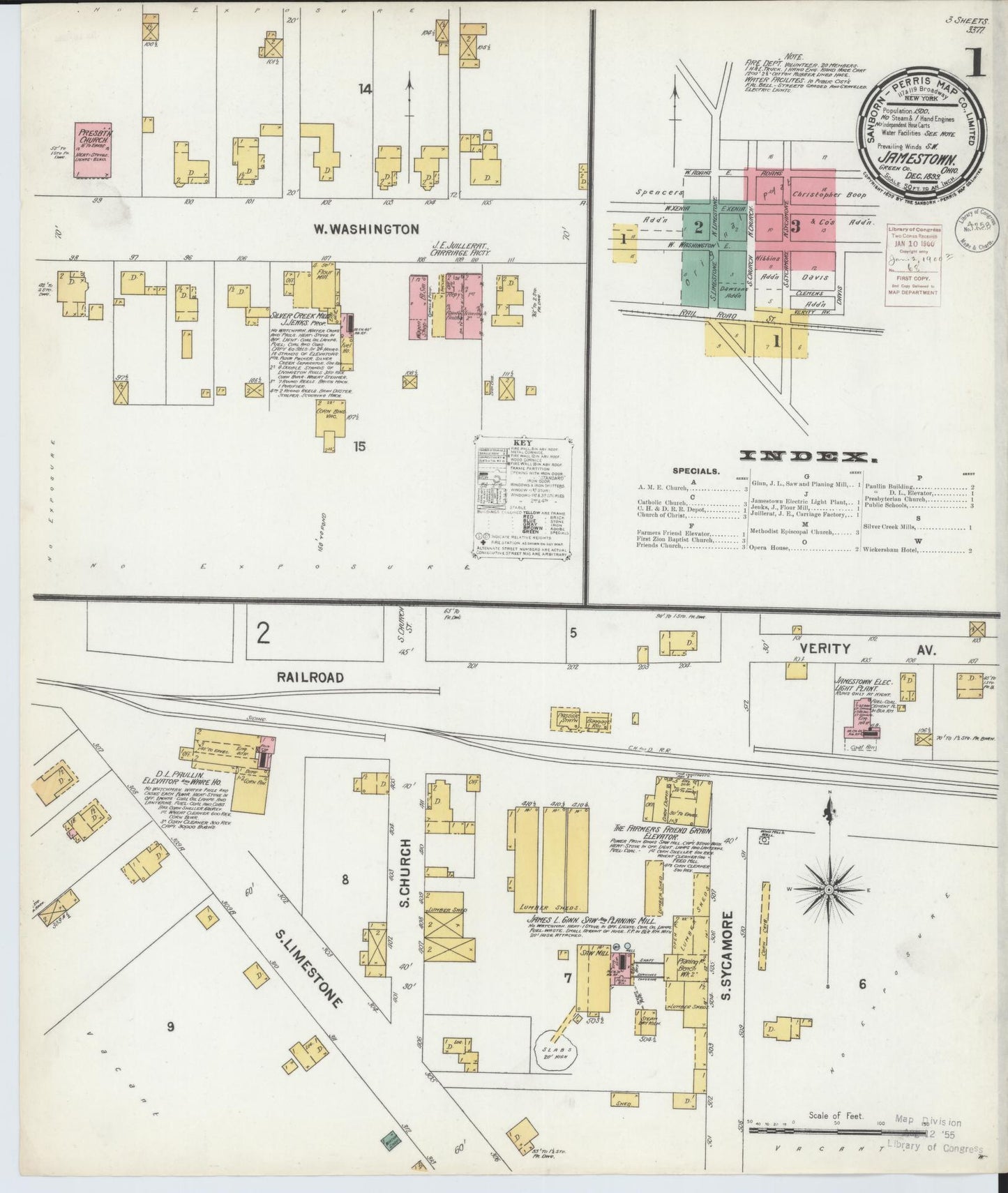 Sanborn Fire Insurance Map from Jamestown, Greene County, Ohio (1899), Sheet #0001 - Historic Sanborn Fire Insurance Map Print, vintage old map wall art, antique decor, genealogy gift, Ohio Ohio map