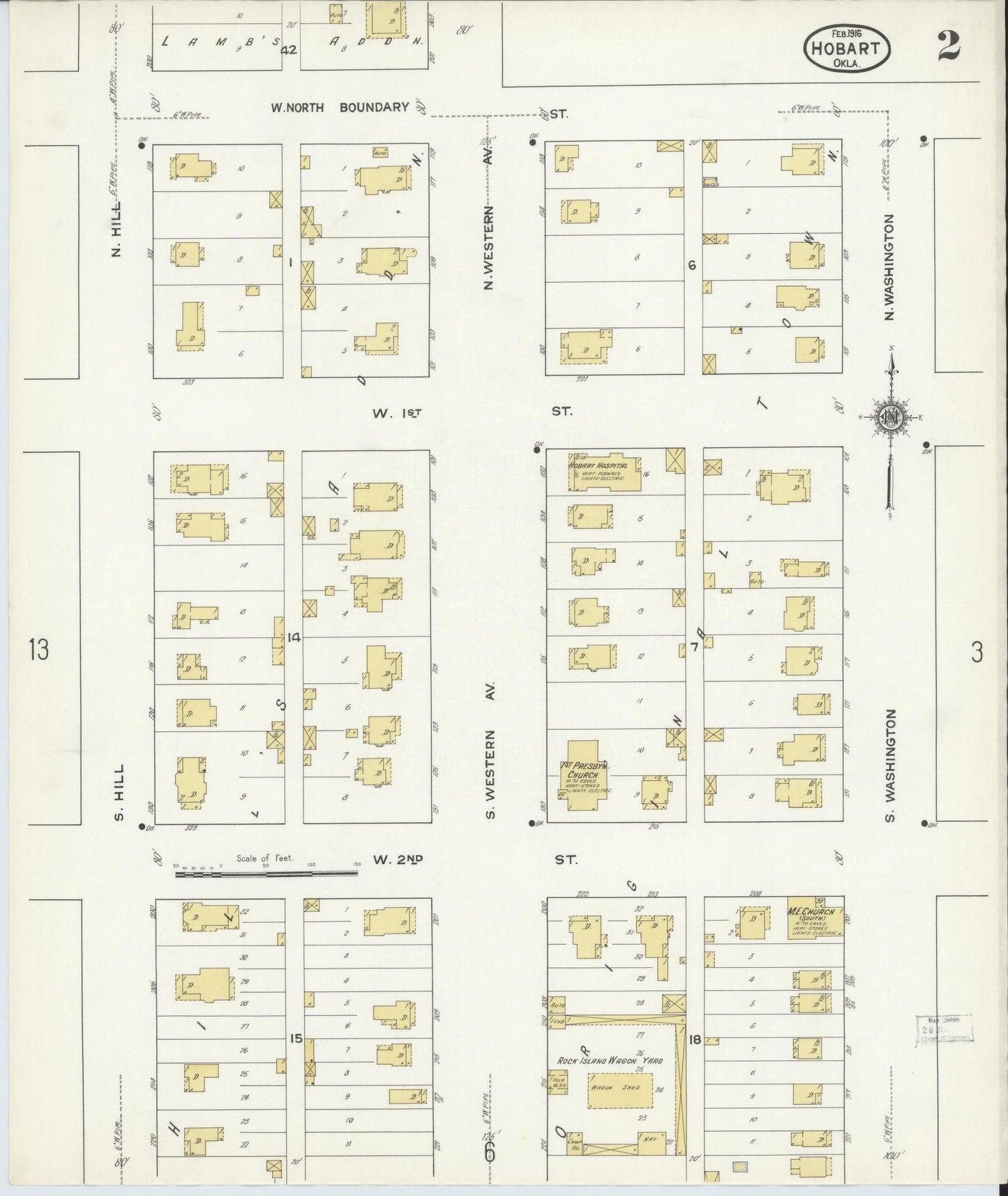 Sanborn Fire Insurance Map from Hobart, Kiowa County, Oklahoma (1916), Sheet #0002 - Historic Sanborn Fire Insurance Map Print, vintage old map wall art, antique decor, genealogy gift, Oklahoma Oklahoma map