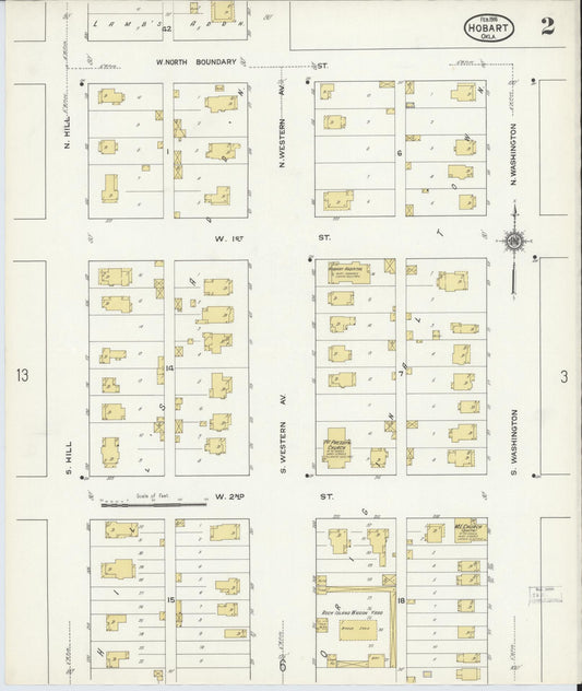 Sanborn Fire Insurance Map from Hobart, Kiowa County, Oklahoma (1916), Sheet #0002 - Historic Sanborn Fire Insurance Map Print, vintage old map wall art, antique decor, genealogy gift, Oklahoma Oklahoma map