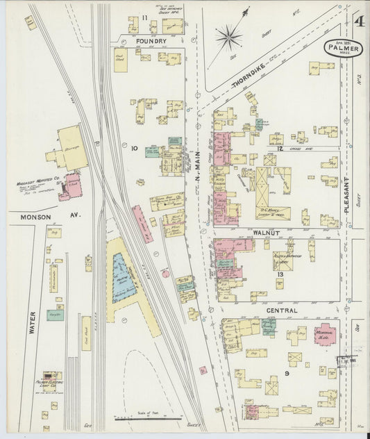 Sanborn Fire Insurance Map from Palmer, Hampden County, Massachusetts (1891), Sheet #0004 - Historic Sanborn Fire Insurance Map Print, vintage old map wall art, antique decor, genealogy gift, Massachusetts Massachusetts map