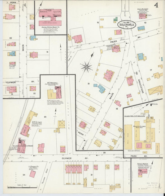 Sanborn Fire Insurance Map from Sellersville, Bucks County, Pennsylvania (1908), Sheet #0004 - Historic Sanborn Fire Insurance Map Print, vintage old map wall art, antique decor, genealogy gift, Pennsylvania Pennsylvania map