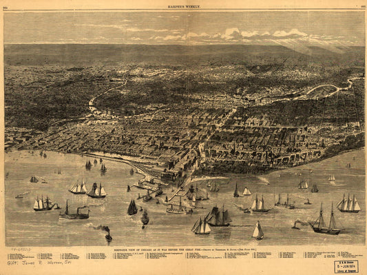 Bird's-eye-view of Chicago as it was before the great fire. (1871) – Historic Bird’s-Eye View Panorama Print