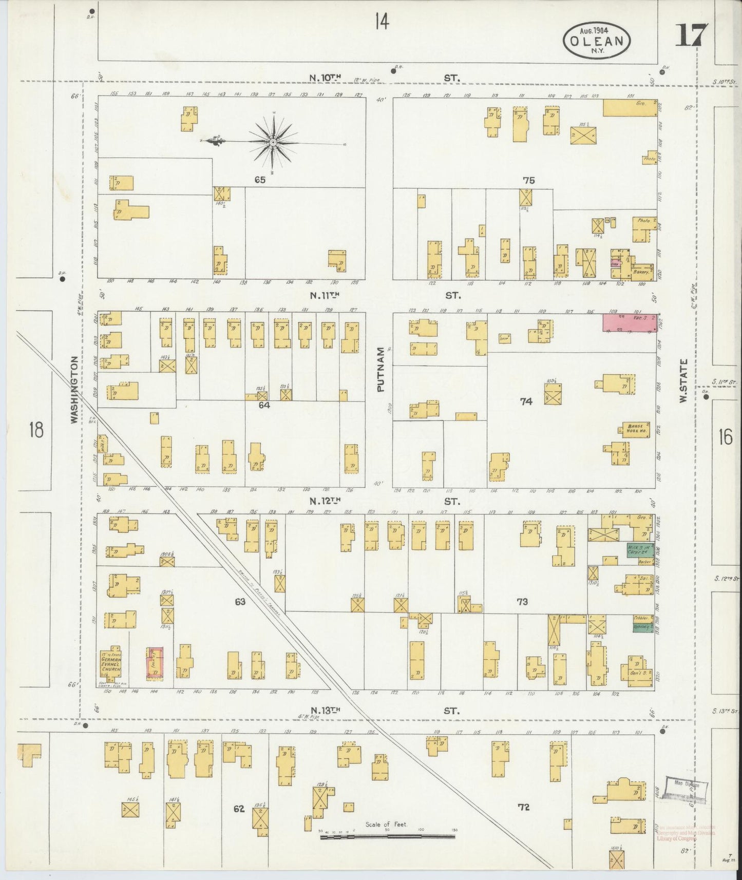 Sanborn Fire Insurance Map from Olean, Cattaraugus County, New York (1904), Sheet #0017 - Complete Map Set gallery image, historic Sanborn map, vintage wall art, New York New York