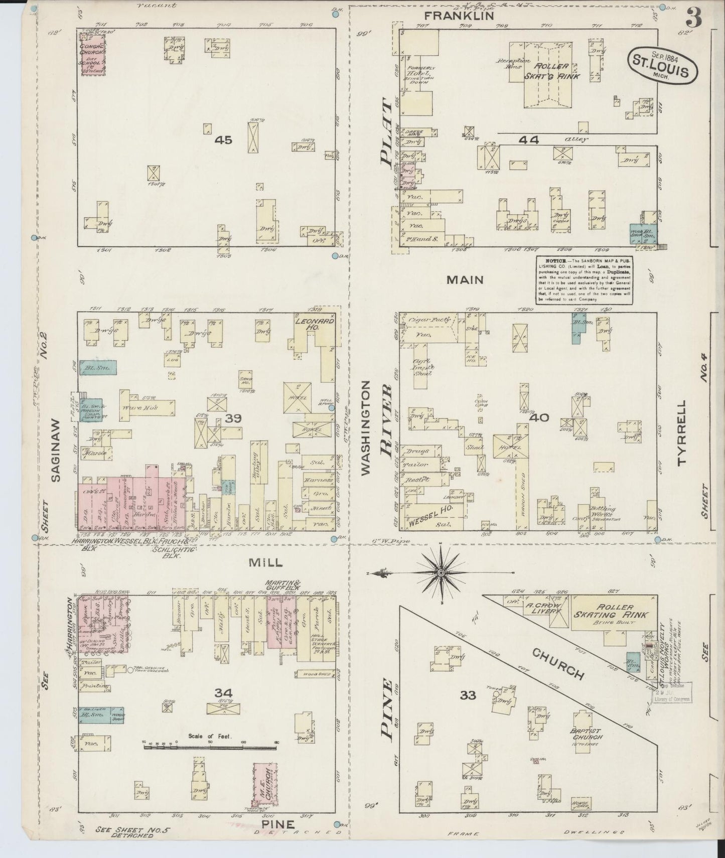 Sanborn Fire Insurance Map from Saint Louis, Gratiot County, Michigan (1884), Sheet #0003 - Complete Map Set gallery image, historic Sanborn map, vintage wall art, Michigan Michigan