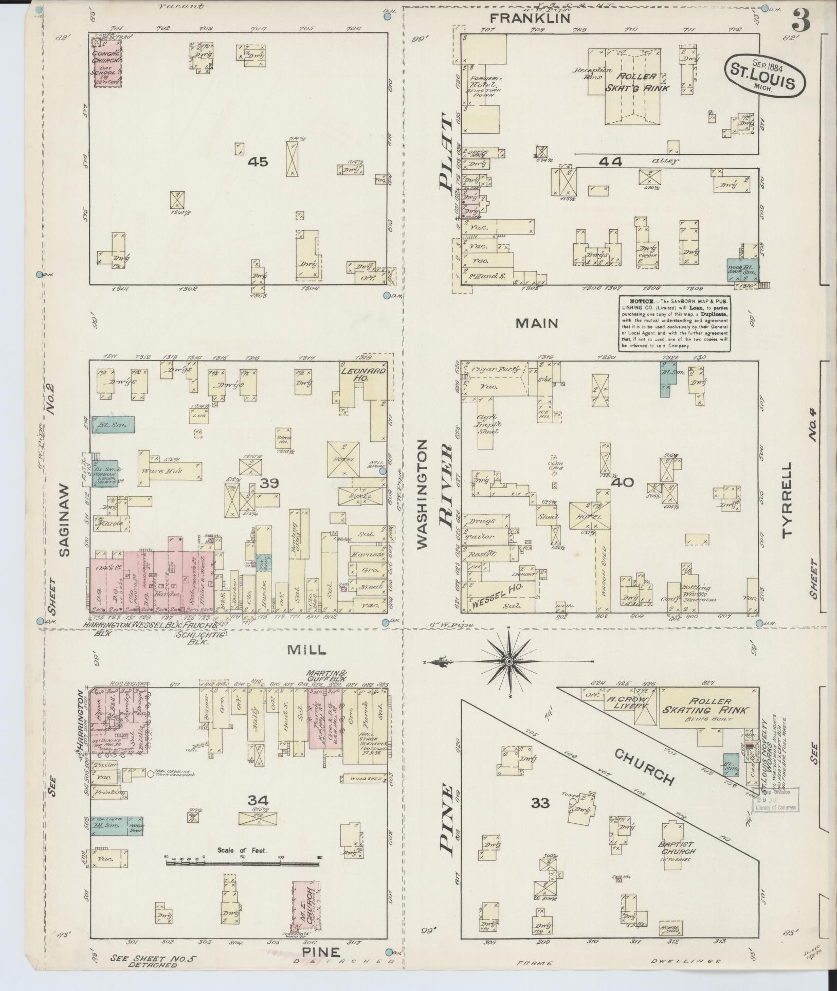 Sanborn Fire Insurance Map from Saint Louis, Gratiot County, Michigan (1884), Sheet #0003 - Complete Map Set gallery image, historic Sanborn map, vintage wall art, Michigan Michigan