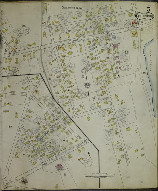 Sanborn Fire Insurance Map from East Pepperell, Middlesex County, Massachusetts (1953), Sheet #0005 - Historic Sanborn Fire Insurance Map Print, vintage old map wall art, antique decor, genealogy gift, Massachusetts Massachusetts map