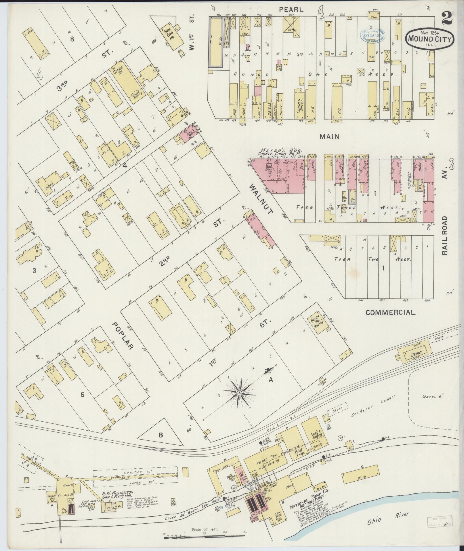 Sanborn Fire Insurance Map from Mound City, Pulaski County, Illinois (1894), Sheet #0002 - Complete Map Set gallery image, historic Sanborn map, vintage wall art, Illinois Illinois