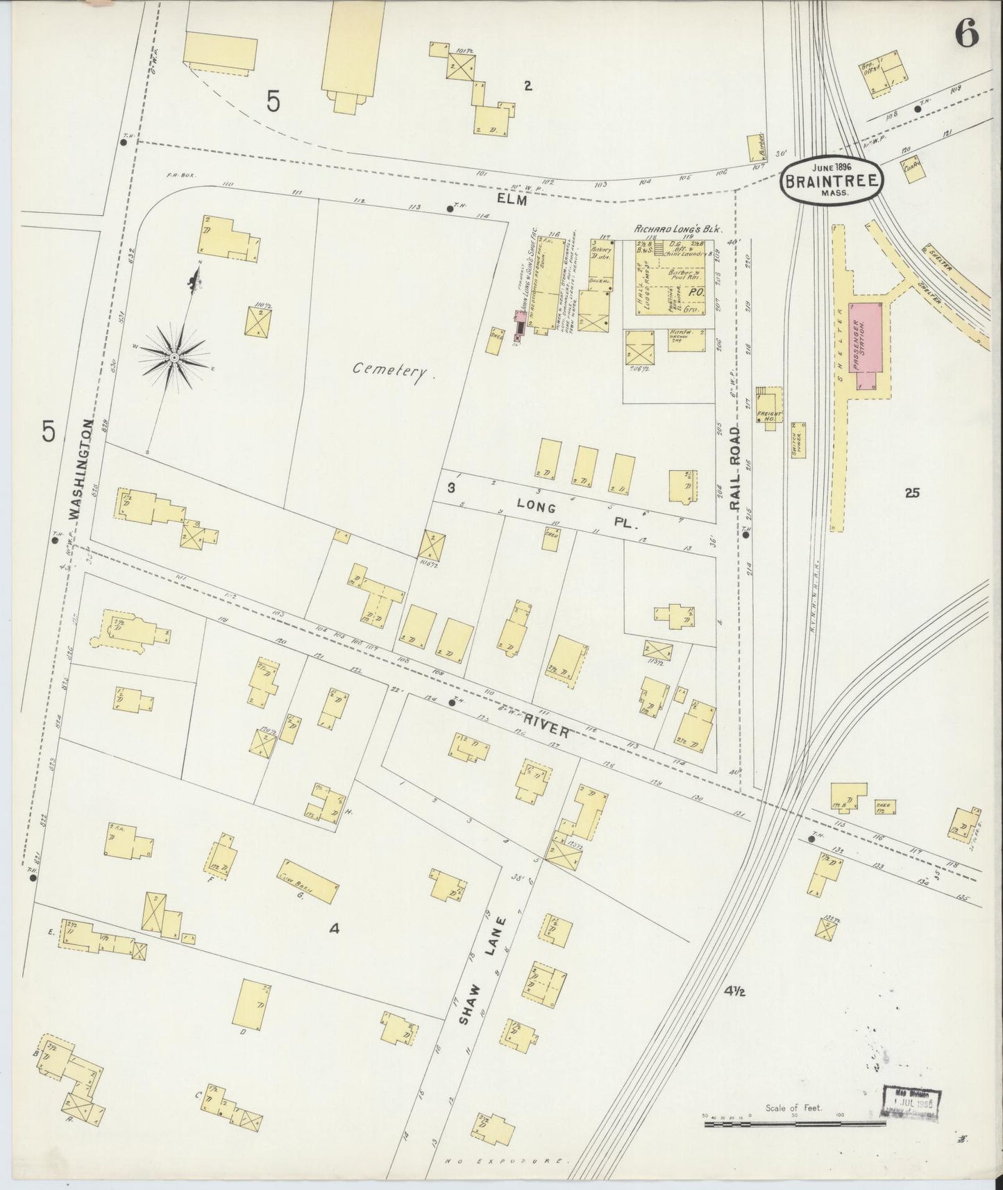 Sanborn Fire Insurance Map from Braintree, Norfolk County, Massachusetts (1896), Sheet #0006 - Complete Map Set gallery image, historic Sanborn map, vintage wall art, Massachusetts Massachusetts