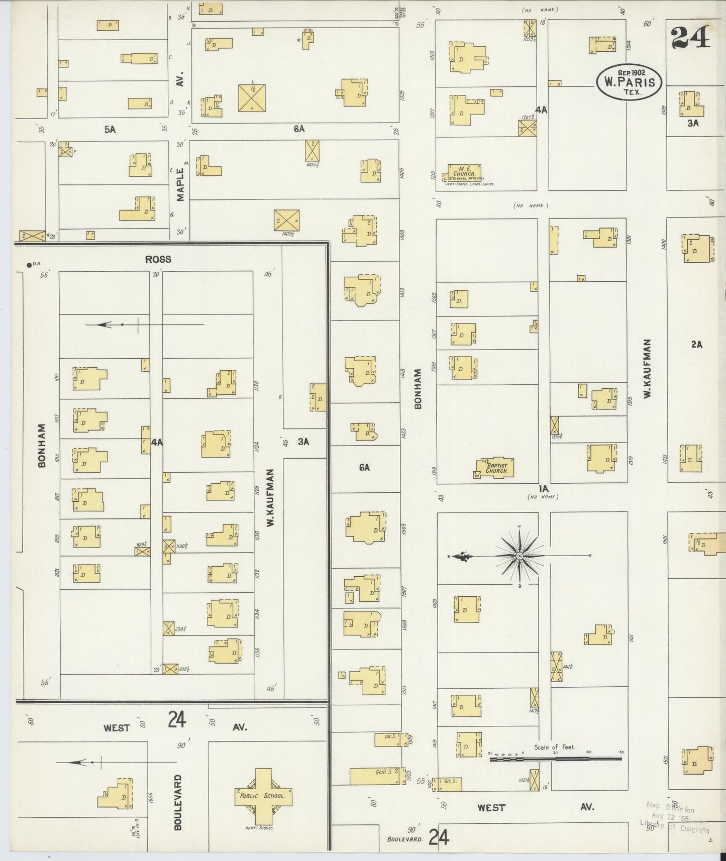 Sanborn Fire Insurance Map from Paris, Lamar County, Texas (1902), Sheet #0024 - Historic Sanborn Fire Insurance Map Print, vintage old map wall art, antique decor, genealogy gift, Texas Texas map