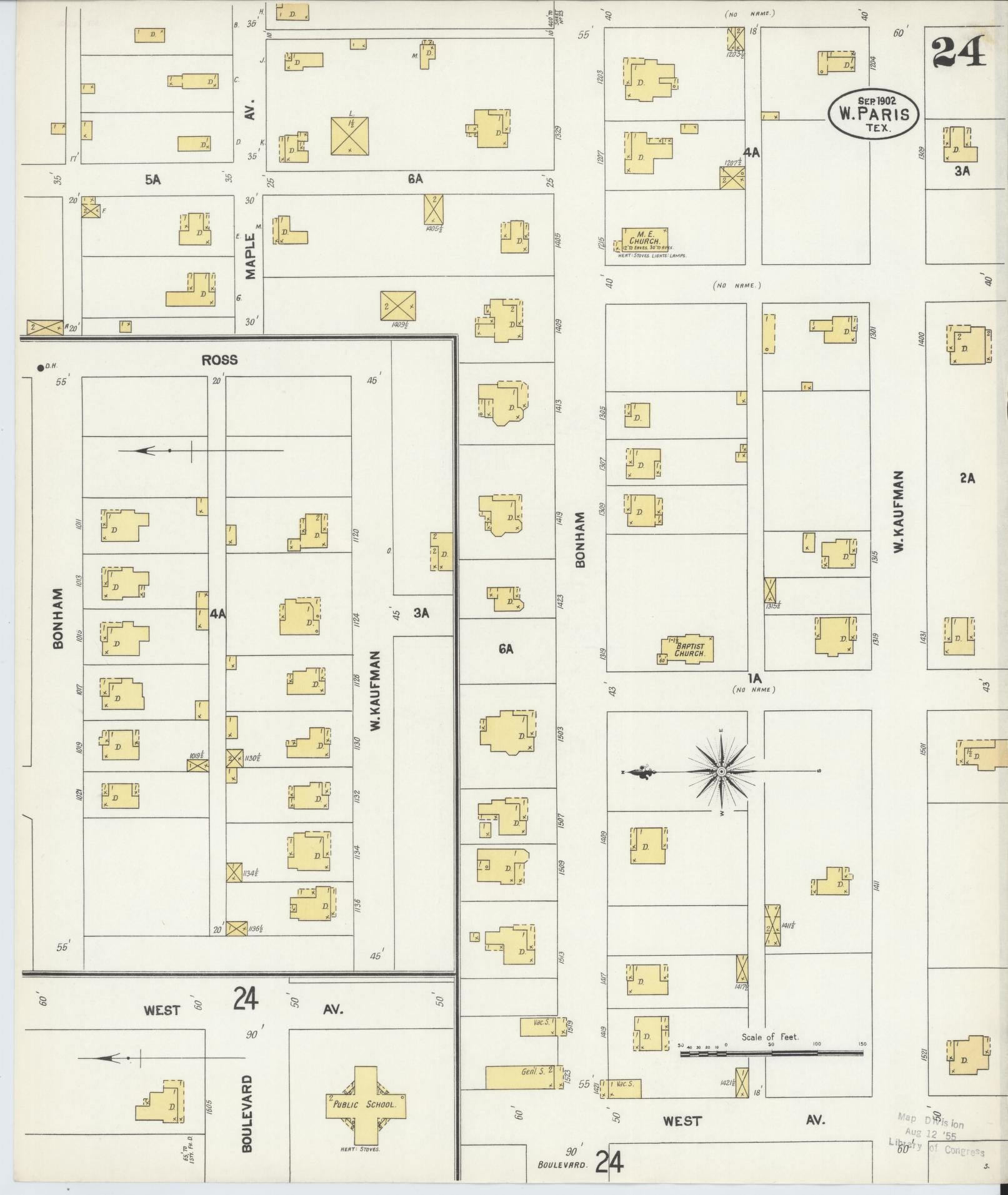Sanborn Fire Insurance Map from Paris, Lamar County, Texas (1902), Sheet #0024 - Historic Sanborn Fire Insurance Map Print, vintage old map wall art, antique decor, genealogy gift, Texas Texas map