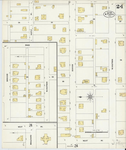 Sanborn Fire Insurance Map from Paris, Lamar County, Texas (1902), Sheet #0024 - Historic Sanborn Fire Insurance Map Print, vintage old map wall art, antique decor, genealogy gift, Texas Texas map