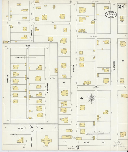 Sanborn Fire Insurance Map from Paris, Lamar County, Texas (1902), Sheet #0024 - Historic Sanborn Fire Insurance Map Print, vintage old map wall art, antique decor, genealogy gift, Texas Texas map
