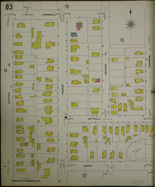 Sanborn Fire Insurance Map from Jackson, Jackson County, Michigan (1907), Sheet #0083 - Historic Sanborn Fire Insurance Map Print, vintage old map wall art, antique decor, genealogy gift, Michigan Michigan map