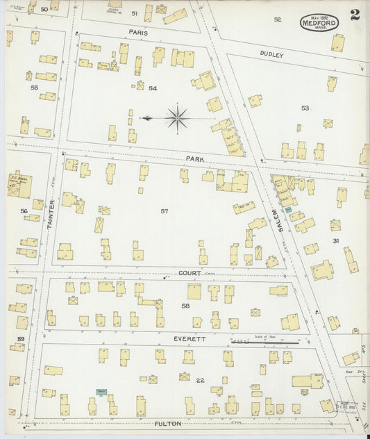 Sanborn Fire Insurance Map from Medford, Middlesex County, Massachusetts (1892), Sheet #0002 - Historic Sanborn Fire Insurance Map Print, vintage old map wall art, antique decor, genealogy gift, Massachusetts Massachusetts map