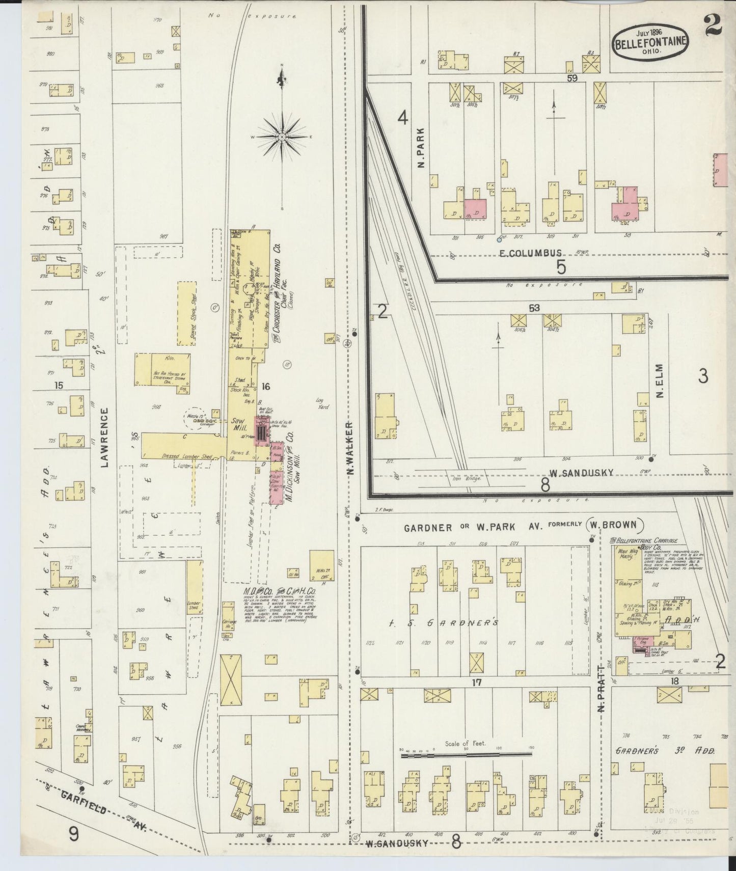 Sanborn Fire Insurance Map from Bellefontaine, Logan County, Ohio (1896), Sheet #0002 - Historic Sanborn Fire Insurance Map Print, vintage old map wall art, antique decor, genealogy gift, Ohio Ohio map