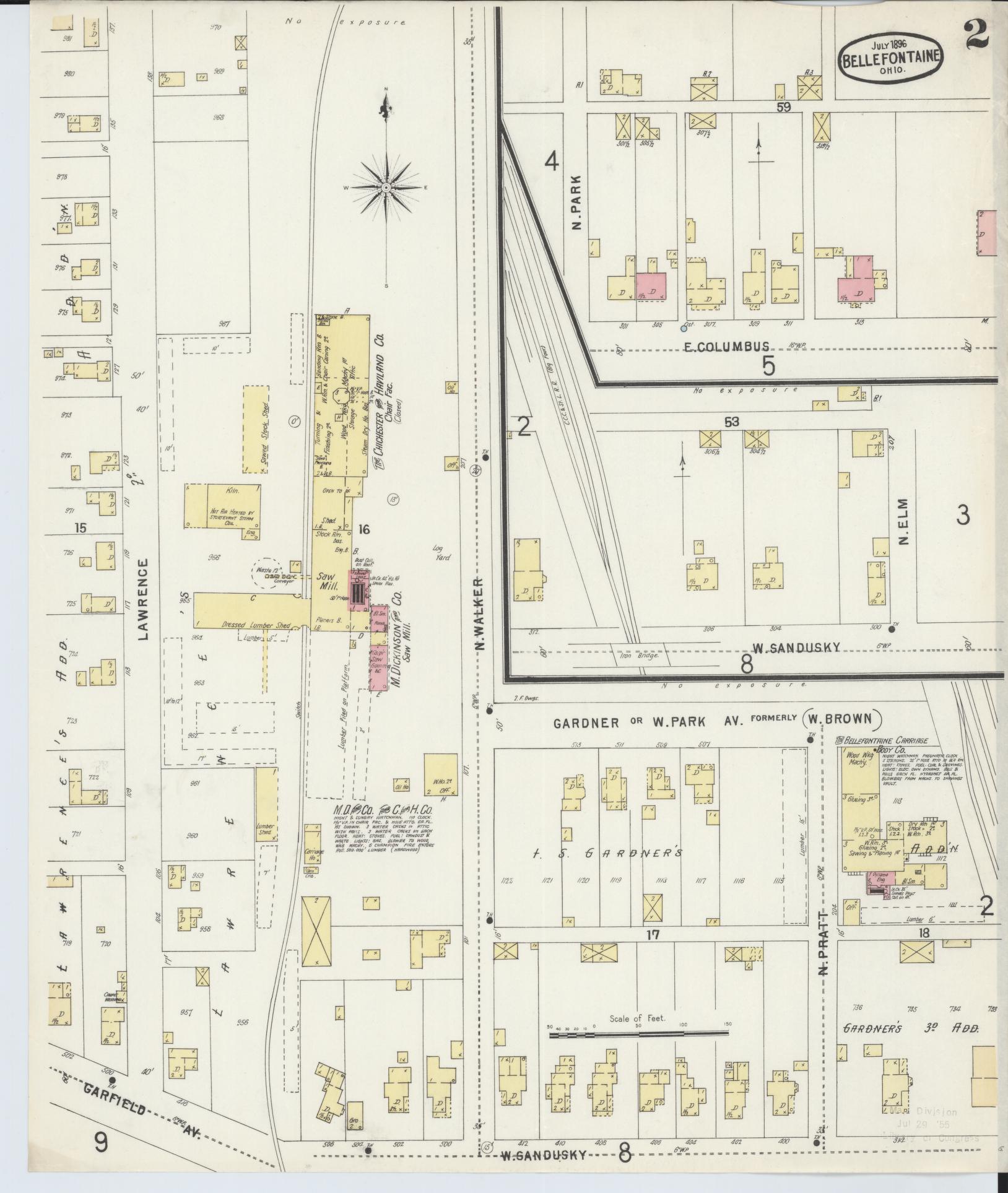 Sanborn Fire Insurance Map from Bellefontaine, Logan County, Ohio (1896), Sheet #0002 - Historic Sanborn Fire Insurance Map Print, vintage old map wall art, antique decor, genealogy gift, Ohio Ohio map