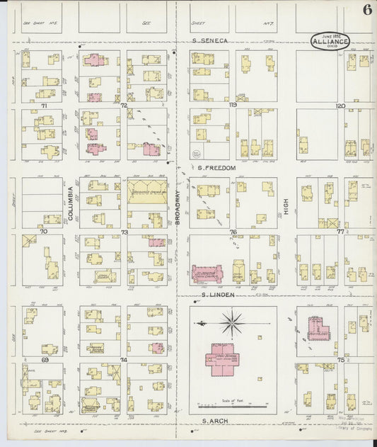 Sanborn Fire Insurance Map from Alliance, Stark County, Ohio (1892), Sheet #0006 - Historic Sanborn Fire Insurance Map Print, vintage old map wall art, antique decor, genealogy gift, Ohio Ohio map
