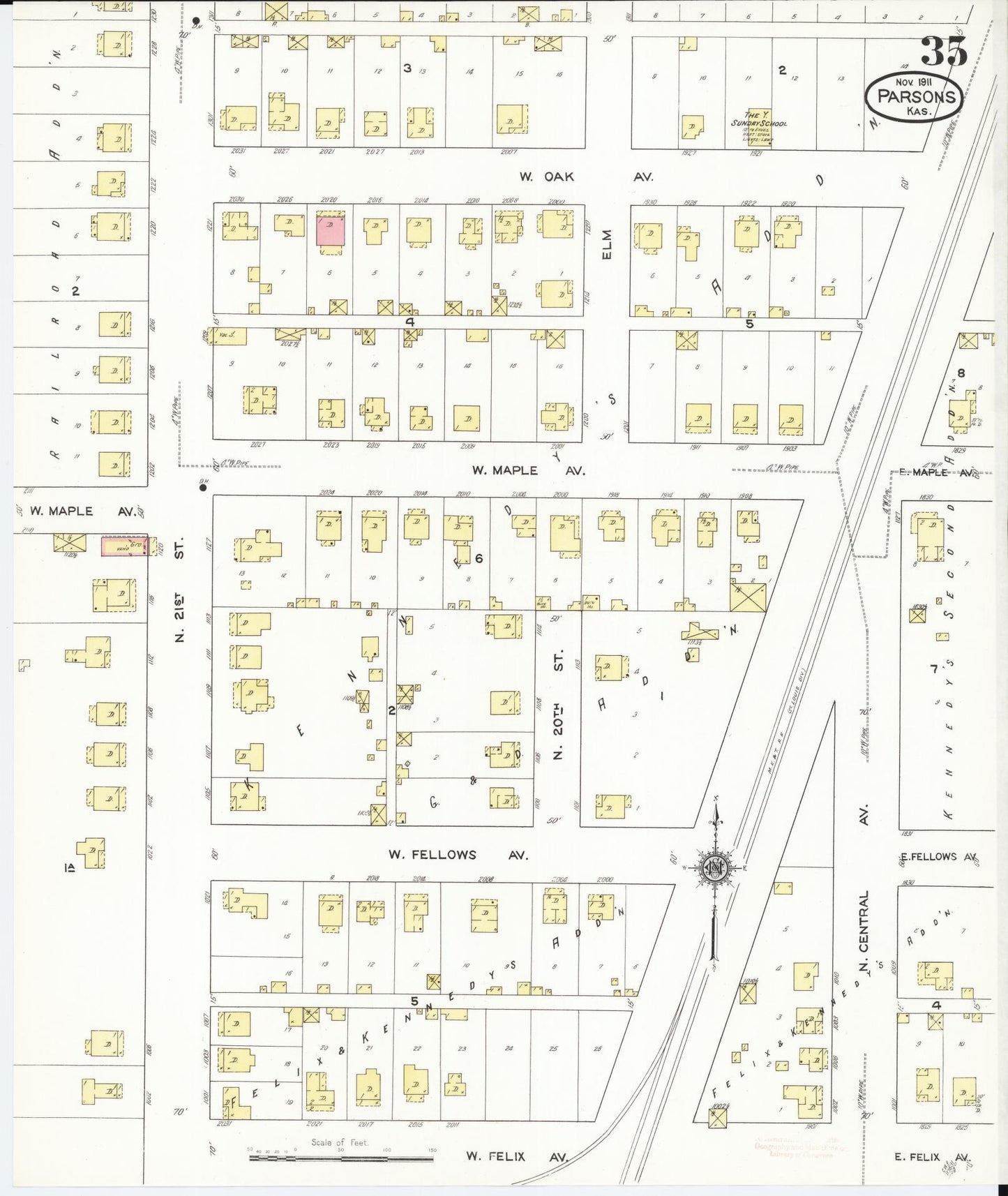 Sanborn Fire Insurance Map from Parsons, Labette County, Kansas (1911), Sheet #0035 - Complete Map Set gallery image, historic Sanborn map, vintage wall art, Kansas Kansas