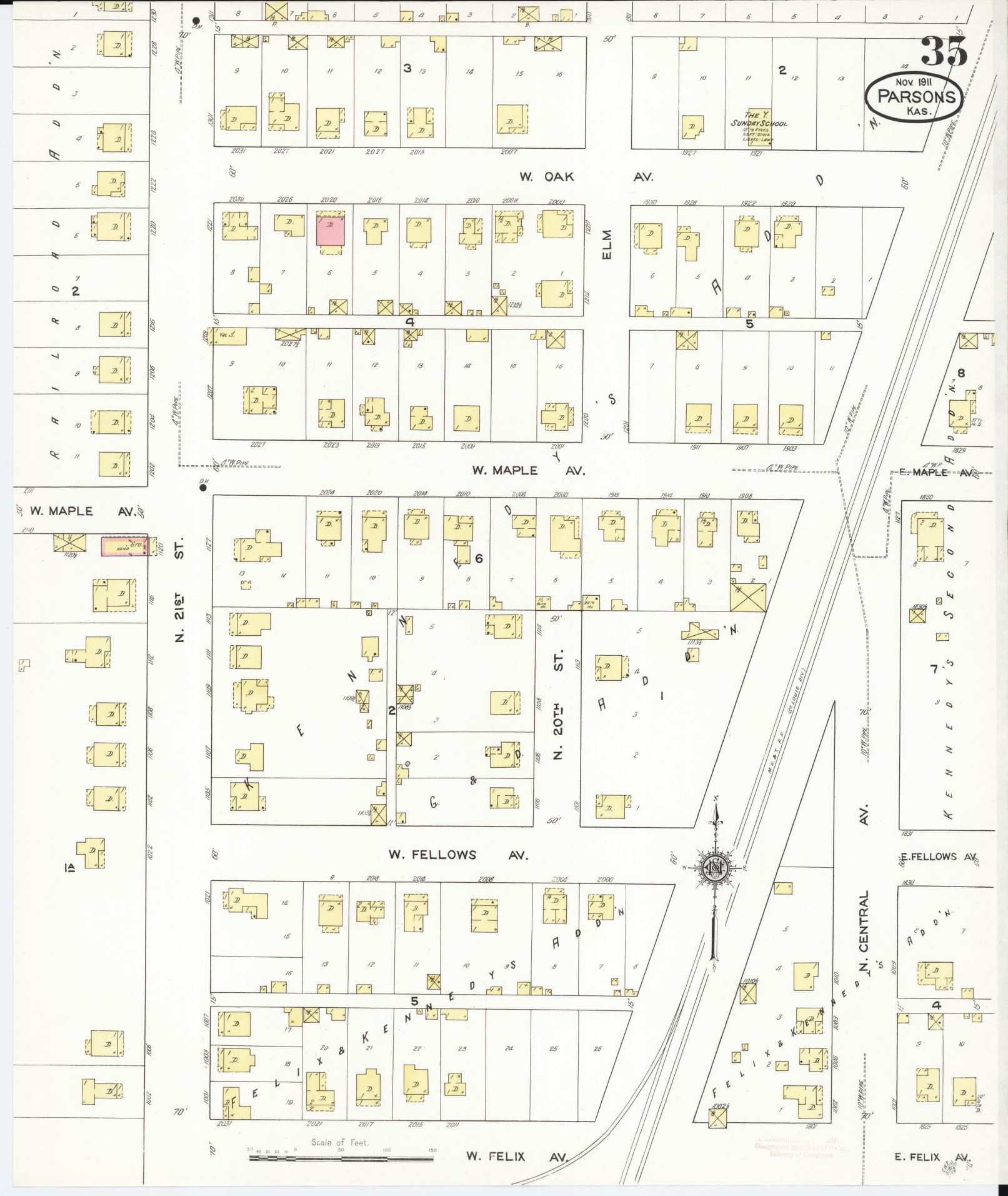 Sanborn Fire Insurance Map from Parsons, Labette County, Kansas (1911), Sheet #0035 - Complete Map Set gallery image, historic Sanborn map, vintage wall art, Kansas Kansas