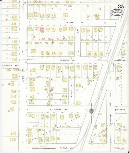 Sanborn Fire Insurance Map from Parsons, Labette County, Kansas (1911), Sheet #0035 - Complete Map Set gallery image, historic Sanborn map, vintage wall art, Kansas Kansas