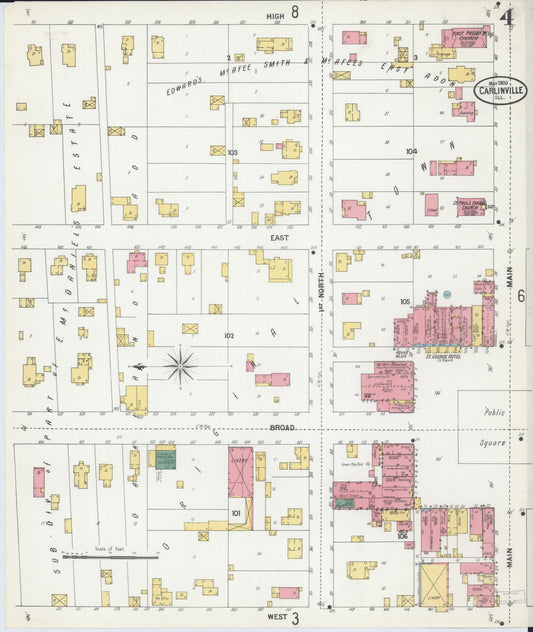 Sanborn Fire Insurance Map from Carlinville, Macoupin County, Illinois (1900), Sheet #0004 - Historic Sanborn Fire Insurance Map Print, vintage old map wall art, antique decor, genealogy gift, Illinois Illinois map