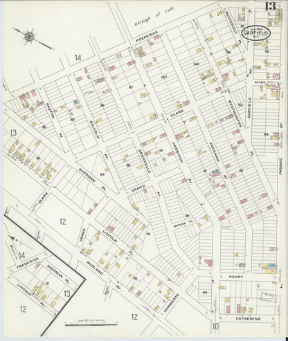 Sanborn Fire Insurance Map from Garfield, Bergen County, New Jersey (1910), Sheet #0013 - Historic Sanborn Fire Insurance Map Print, vintage old map wall art, antique decor, genealogy gift, New Jersey New Jersey map