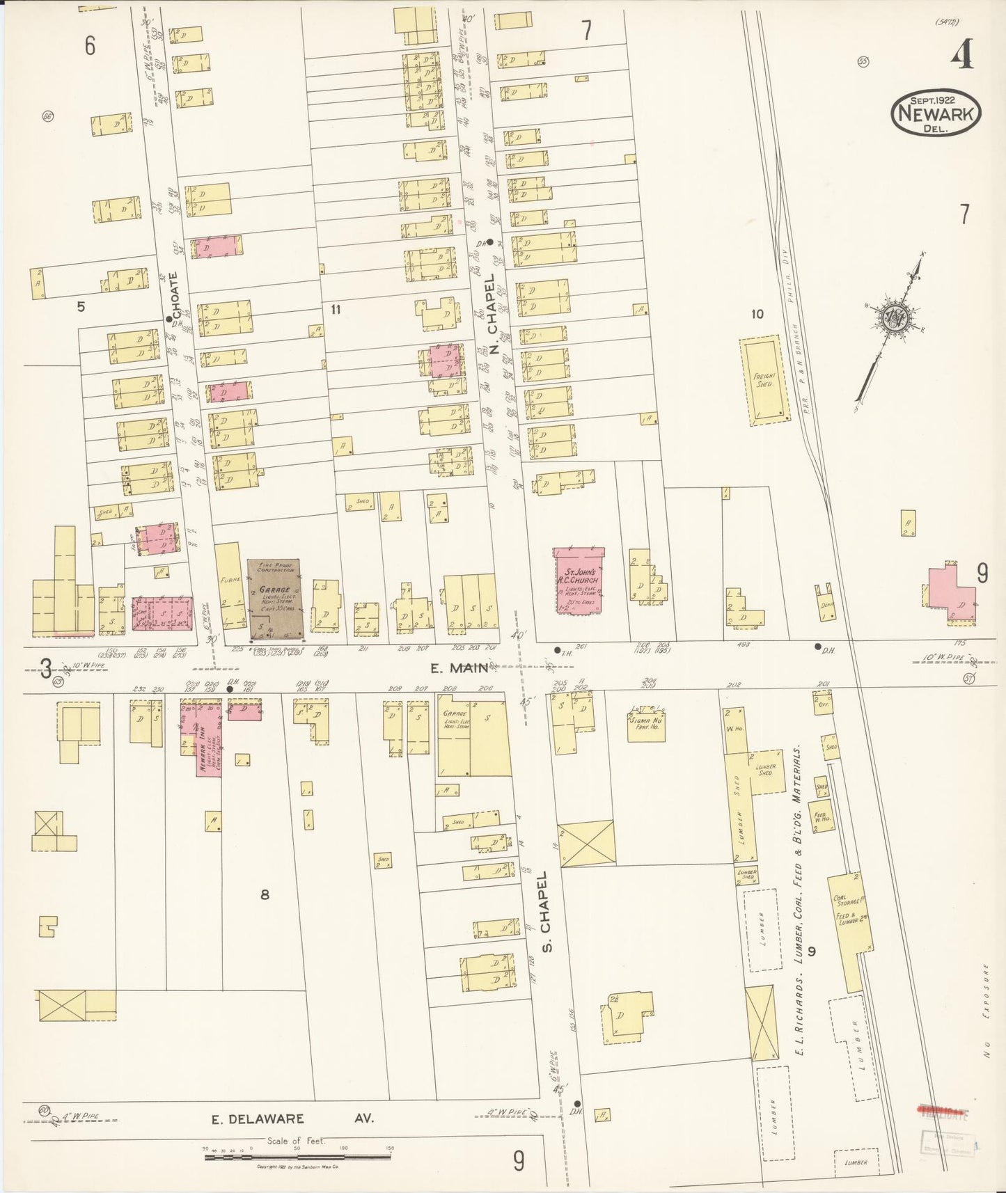 Sanborn Fire Insurance Map from Newark, New Castle County, Delaware (1922), Sheet #0004 - Complete Map Set gallery image, historic Sanborn map, vintage wall art, Delaware Delaware