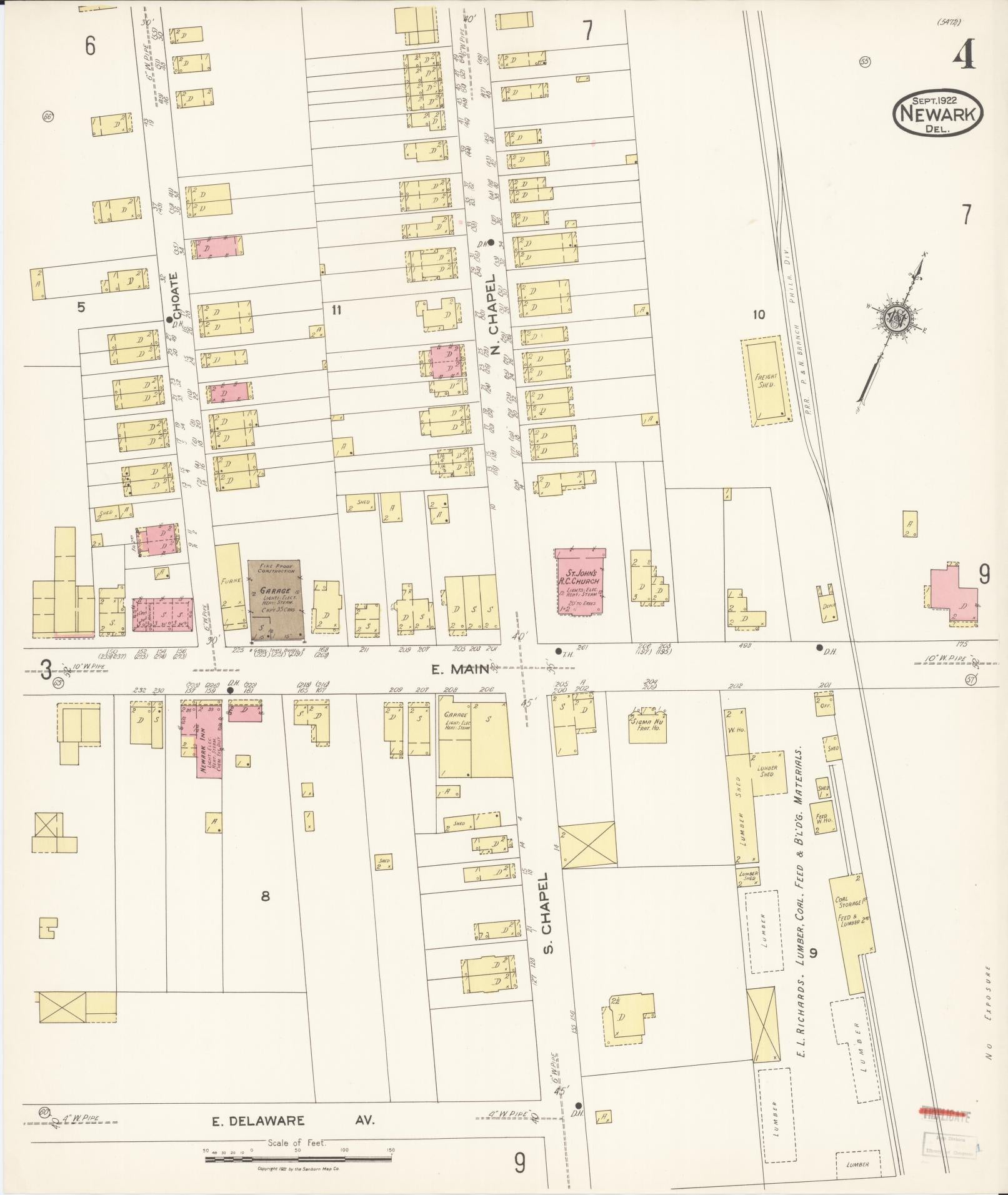 Sanborn Fire Insurance Map from Newark, New Castle County, Delaware (1922), Sheet #0004 - Complete Map Set gallery image, historic Sanborn map, vintage wall art, Delaware Delaware