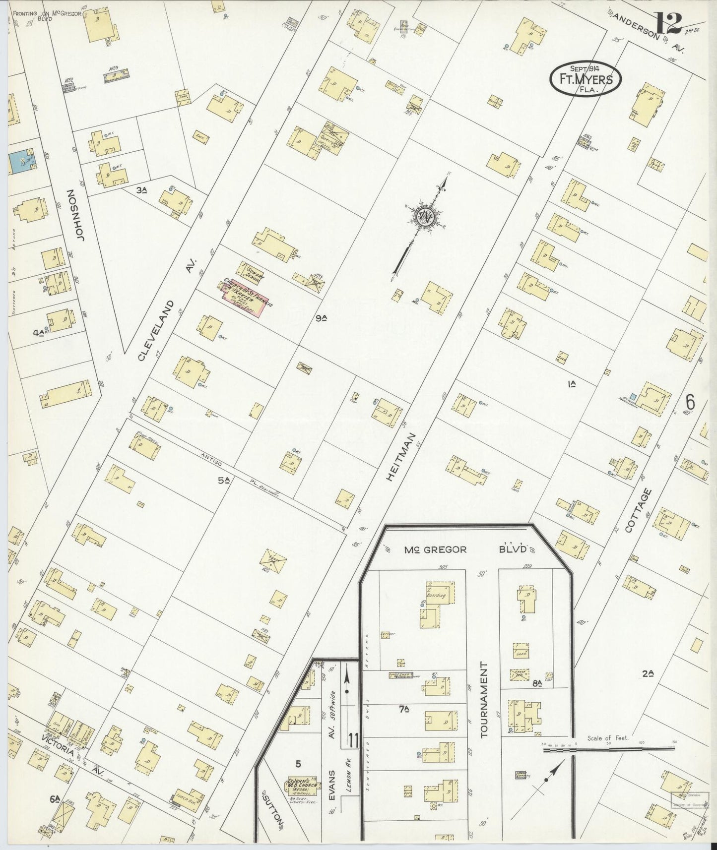 Sanborn Fire Insurance Map from Fort Myers, Lee County, Florida (1914), Sheet #0012 - Complete Map Set gallery image, historic Sanborn map, vintage wall art, Florida Florida