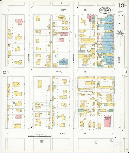 Sanborn Fire Insurance Map from Ottawa, Franklin County, Kansas (1899), Sheet #0013 - Complete Map Set gallery image, historic Sanborn map, vintage wall art, Kansas Kansas