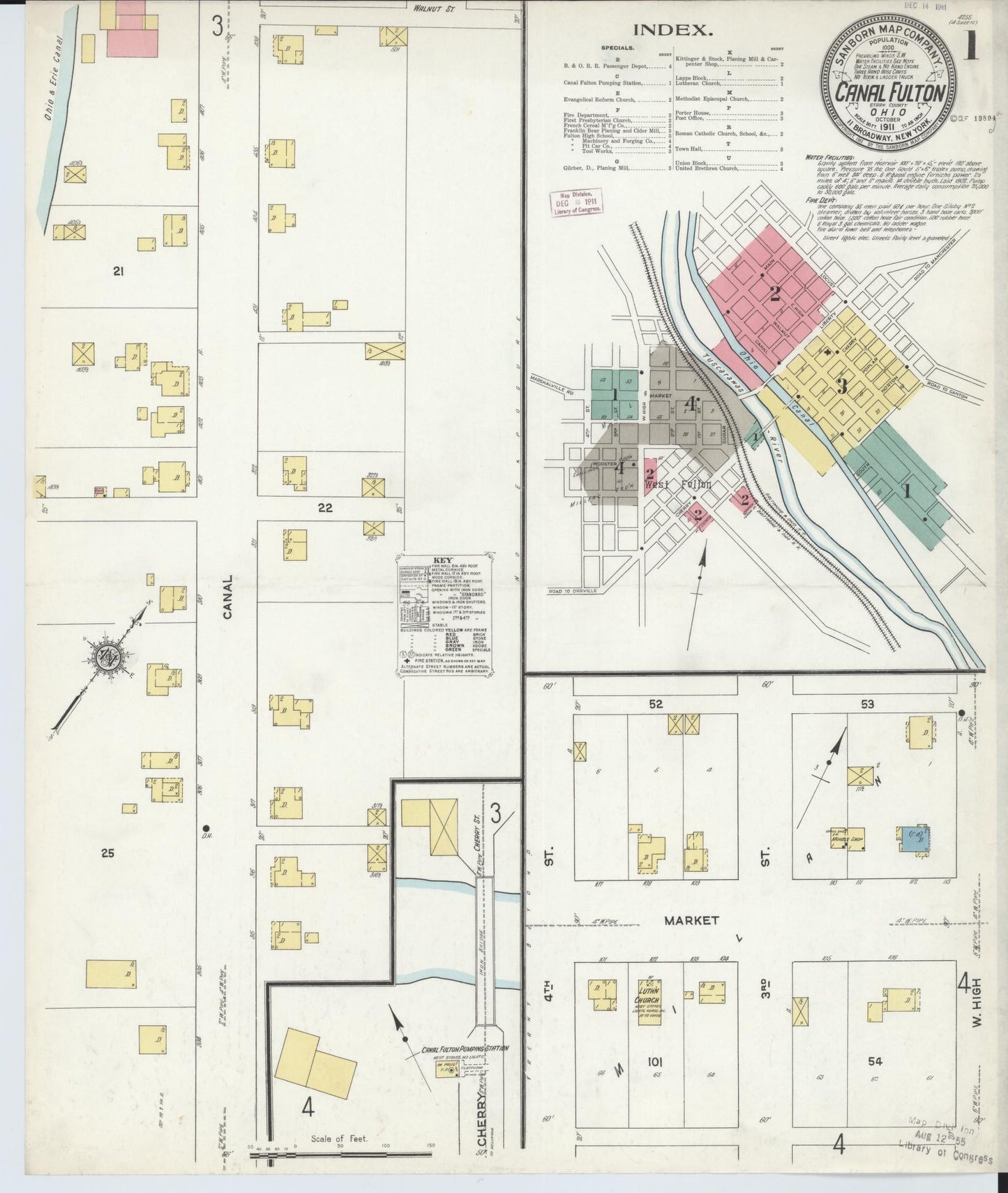 Sanborn Fire Insurance Map from Canal Fulton, Stark County, Ohio (1911), Sheet #0001 - Historic Sanborn Fire Insurance Map Print, vintage old map wall art, antique decor, genealogy gift, Ohio Ohio map
