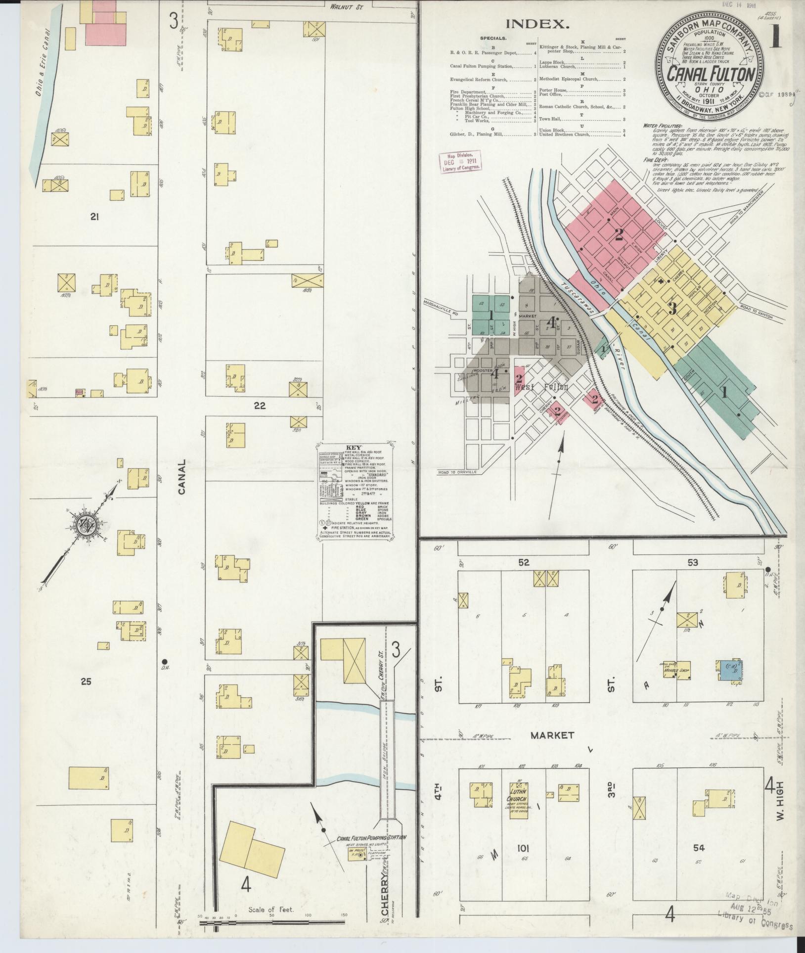 Sanborn Fire Insurance Map from Canal Fulton, Stark County, Ohio (1911), Sheet #0001 - Historic Sanborn Fire Insurance Map Print, vintage old map wall art, antique decor, genealogy gift, Ohio Ohio map