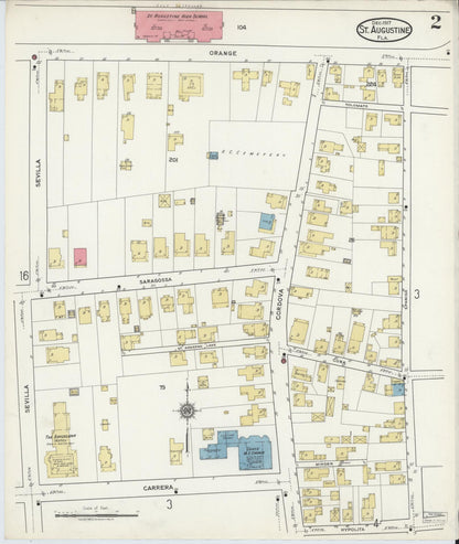 Sanborn Fire Insurance Map from Saint Augustine, Saint John's County, Florida (1917), Sheet #0002 - Historic Sanborn Fire Insurance Map Print, vintage old map wall art, antique decor, genealogy gift, Florida Florida map