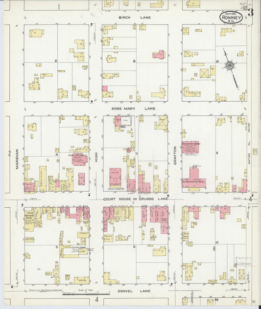Sanborn Fire Insurance Map from Romney, Hampshire County, West Virginia (1915), Sheet #0003 - Historic Sanborn Fire Insurance Map Print, vintage old map wall art, antique decor, genealogy gift, West Virginia West Virginia map