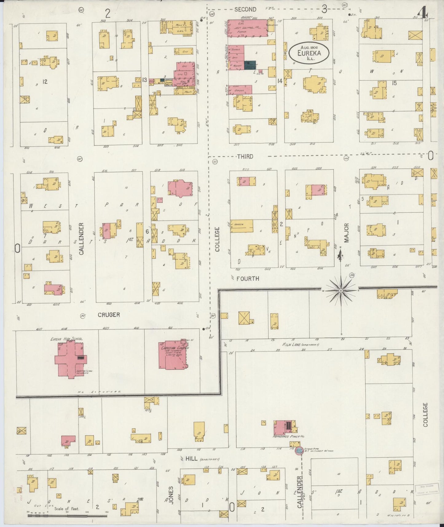 Sanborn Fire Insurance Map from Eureka, Woodford County, Illinois (1906), Sheet #0004 - Historic Sanborn Fire Insurance Map Print, vintage old map wall art, antique decor, genealogy gift, Illinois Illinois map