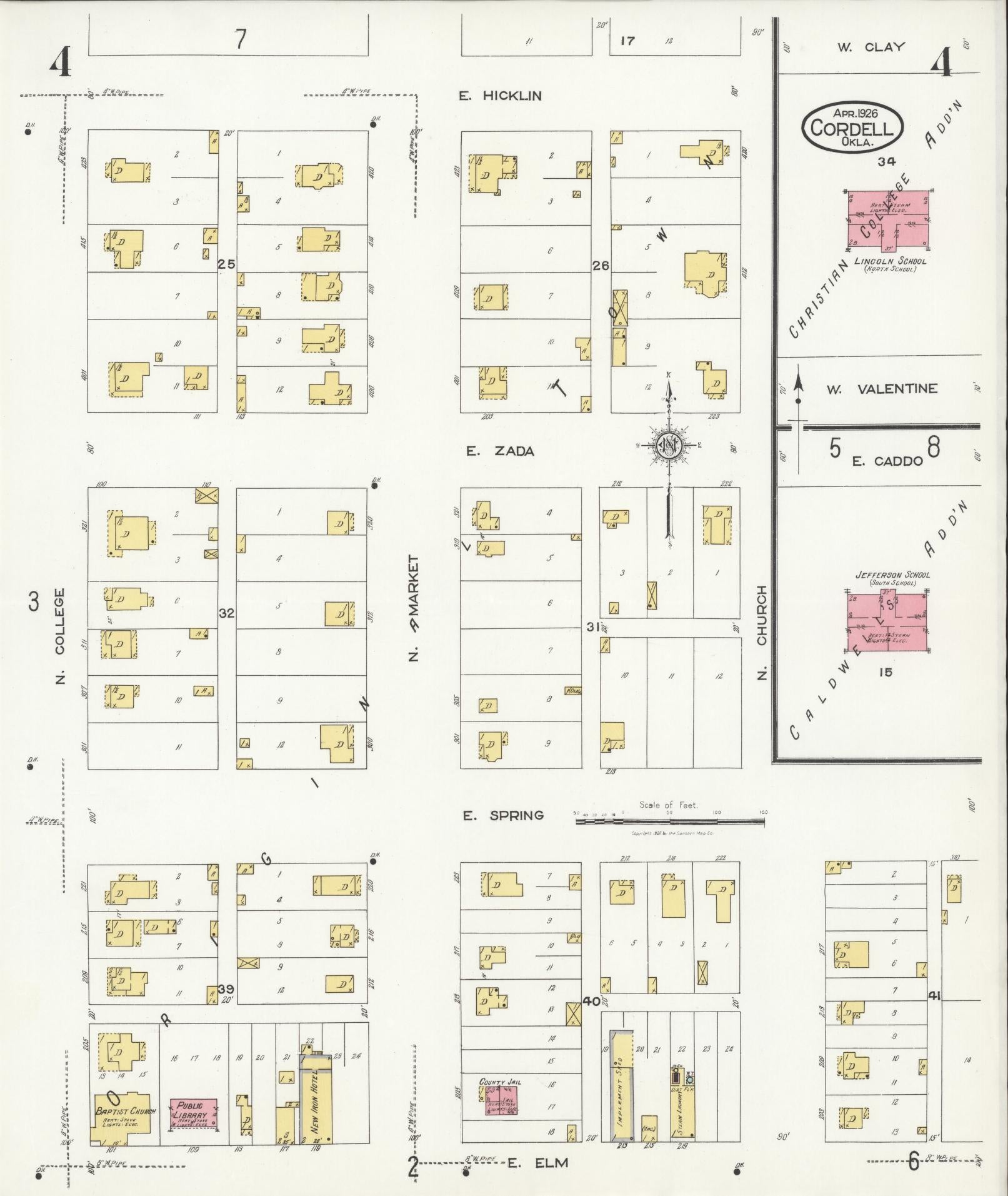 Sanborn Fire Insurance Map from Cordell, Washita County, Oklahoma (1926), Sheet #0004 - Complete Map Set gallery image, historic Sanborn map, vintage wall art, Oklahoma Oklahoma