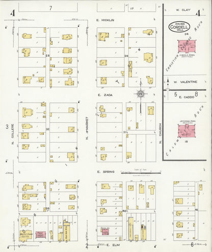Sanborn Fire Insurance Map from Cordell, Washita County, Oklahoma (1926), Sheet #0004 - Complete Map Set gallery image, historic Sanborn map, vintage wall art, Oklahoma Oklahoma
