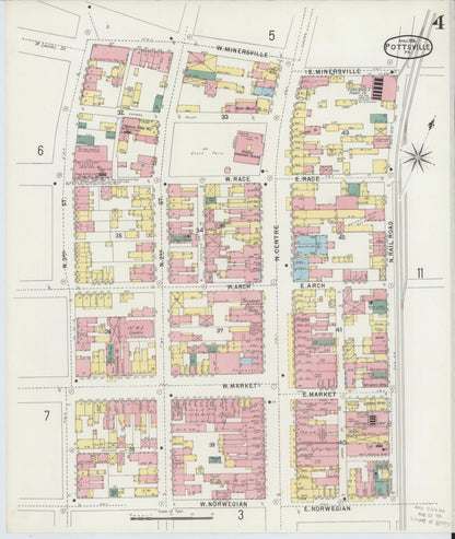 Sanborn Fire Insurance Map from Pottsville, Schuylkill County, Pennsylvania (1895), Sheet #0004 - Historic Sanborn Fire Insurance Map Print, vintage old map wall art, antique decor, genealogy gift, Pennsylvania Pennsylvania map