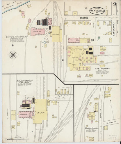 Sanborn Fire Insurance Map from New Castle, Lawrence County, Pennsylvania (1888), Sheet #0009 - Historic Sanborn Fire Insurance Map Print, vintage old map wall art, antique decor, genealogy gift, Pennsylvania Pennsylvania map