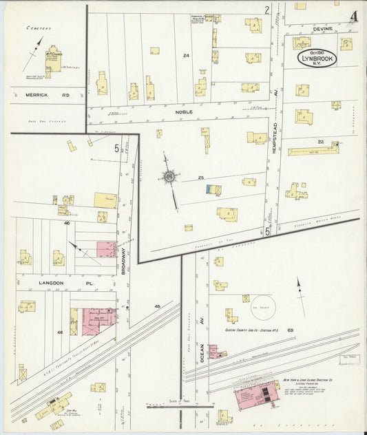Sanborn Fire Insurance Map from Lynbrook, Nassau County, New York (1910), Sheet #0004 - Historic Sanborn Fire Insurance Map Print, vintage old map wall art, antique decor, genealogy gift, New York New York map