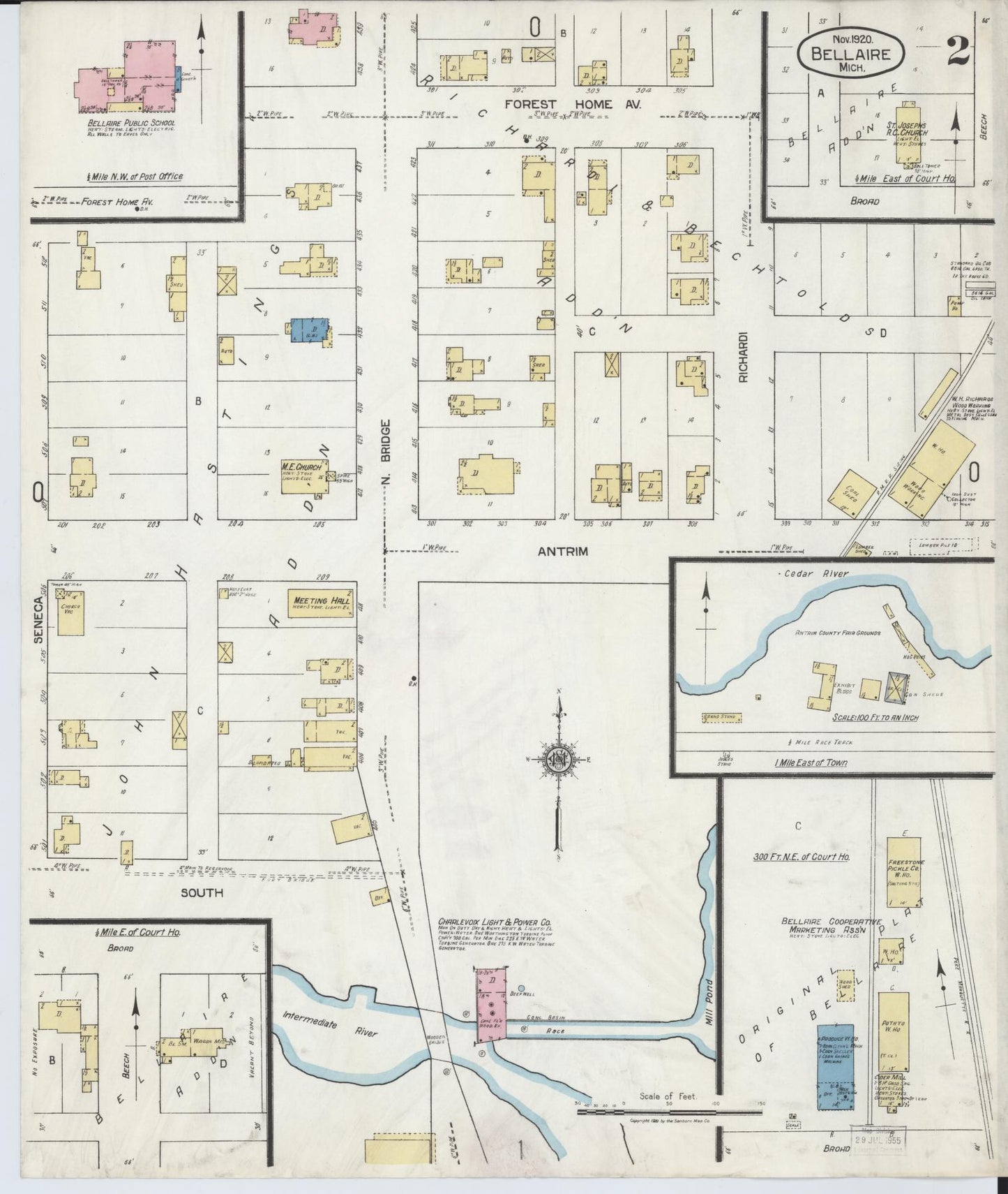 Sanborn Fire Insurance Map from Bellaire, Antrim County, Michigan (1920), Sheet #0002 - Complete Map Set gallery image, historic Sanborn map, vintage wall art, Michigan Michigan