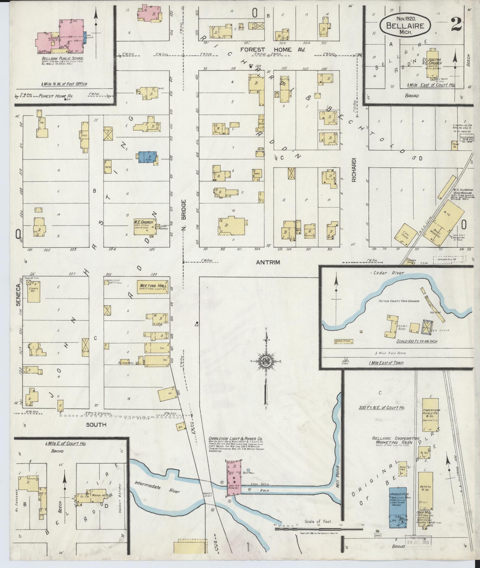 Sanborn Fire Insurance Map from Bellaire, Antrim County, Michigan (1920), Sheet #0002 - Complete Map Set gallery image, historic Sanborn map, vintage wall art, Michigan Michigan