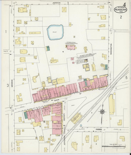 Sanborn Fire Insurance Map from Newbern, Dyer County, Tennessee (1909), Sheet #0004 - Historic Sanborn Fire Insurance Map Print, vintage old map wall art, antique decor, genealogy gift, Tennessee Tennessee map