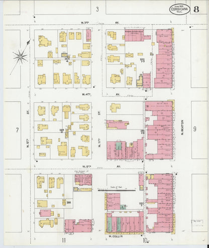 Sanborn Fire Insurance Map from Corsicana, Navarro County, Texas (1905), Sheet #0008 - Complete Map Set gallery image, historic Sanborn map, vintage wall art, Texas Texas
