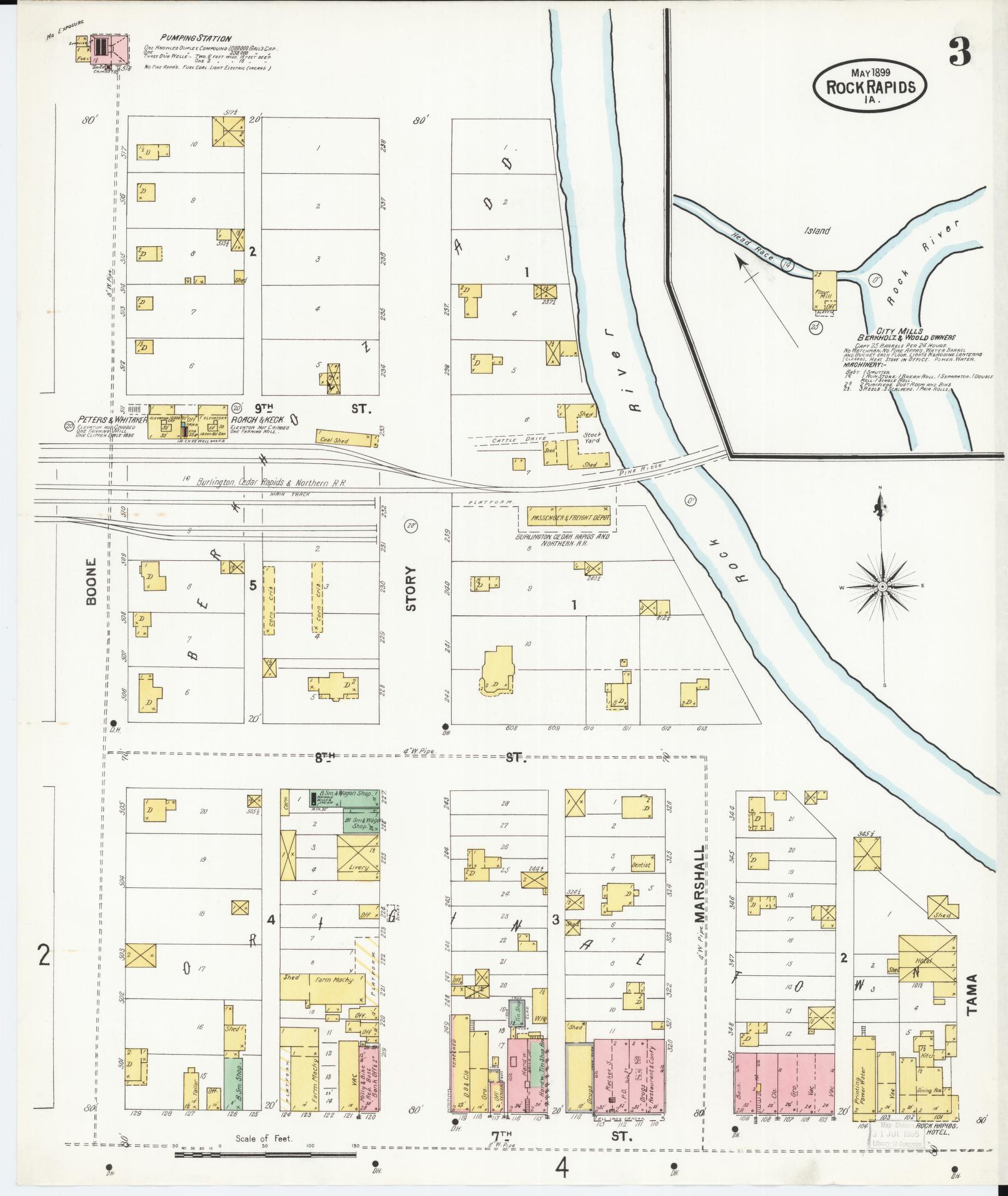 Sanborn Fire Insurance Map from Rock Rapids, Lyon County, Iowa (1899), Sheet #0003 - Historic Sanborn Fire Insurance Map Print, vintage old map wall art