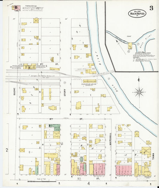 Sanborn Fire Insurance Map from Rock Rapids, Lyon County, Iowa (1899), Sheet #0003 - Historic Sanborn Fire Insurance Map Print, vintage old map wall art