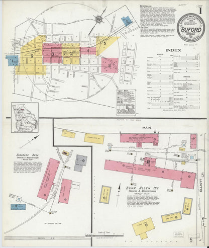 Sanborn Fire Insurance Map from Buford, Gwinnett County, Georgia (1921), Sheet #0001 - Complete Map Set gallery image, historic Sanborn map, vintage wall art, Georgia Georgia