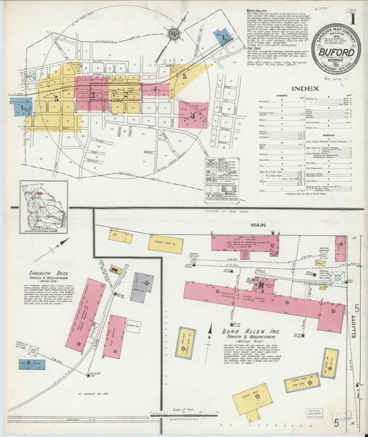 Sanborn Fire Insurance Map from Buford, Gwinnett County, Georgia (1921), Sheet #0001 - Complete Map Set gallery image, historic Sanborn map, vintage wall art, Georgia Georgia