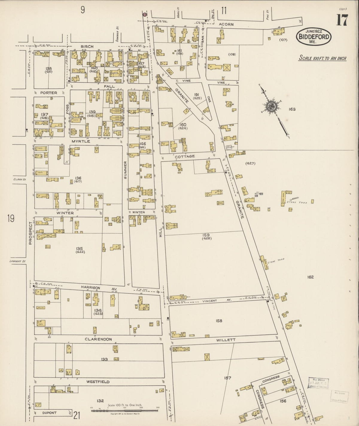 Sanborn Fire Insurance Map from Biddeford, York County, Maine (1922), Sheet #0017 - Complete Map Set gallery image, historic Sanborn map, vintage wall art, Maine Maine