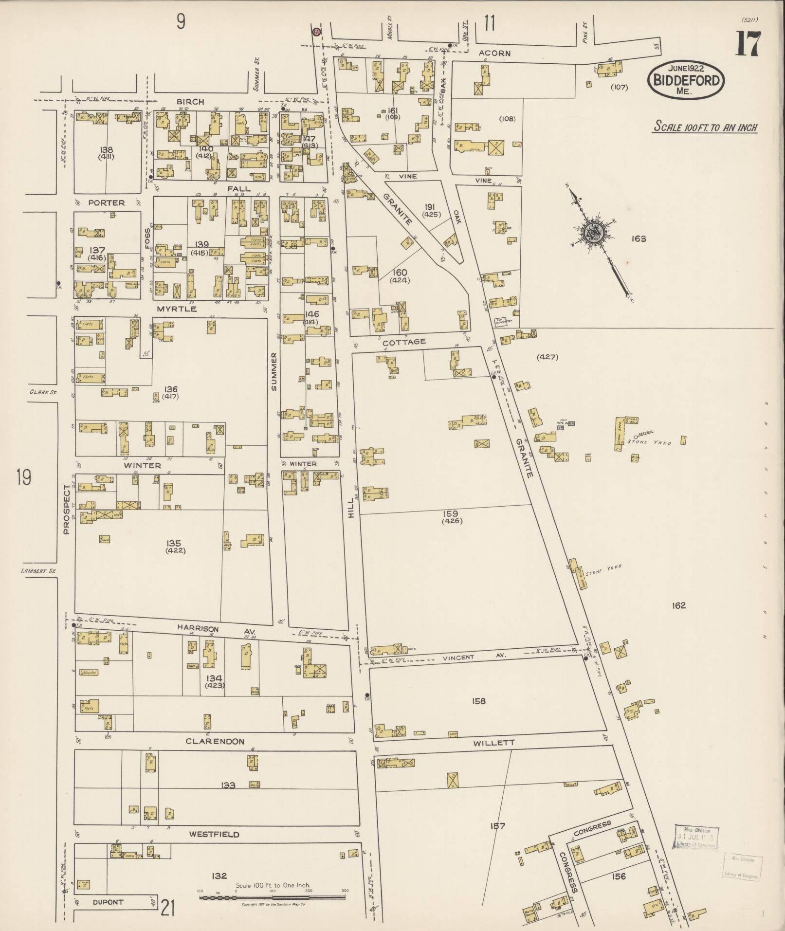 Sanborn Fire Insurance Map from Biddeford, York County, Maine (1922), Sheet #0017 - Complete Map Set gallery image, historic Sanborn map, vintage wall art, Maine Maine
